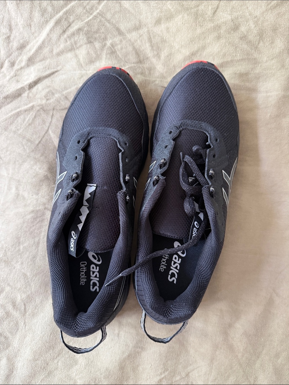 Asics Men’s Black Athletic Running Shoes with Red Accents